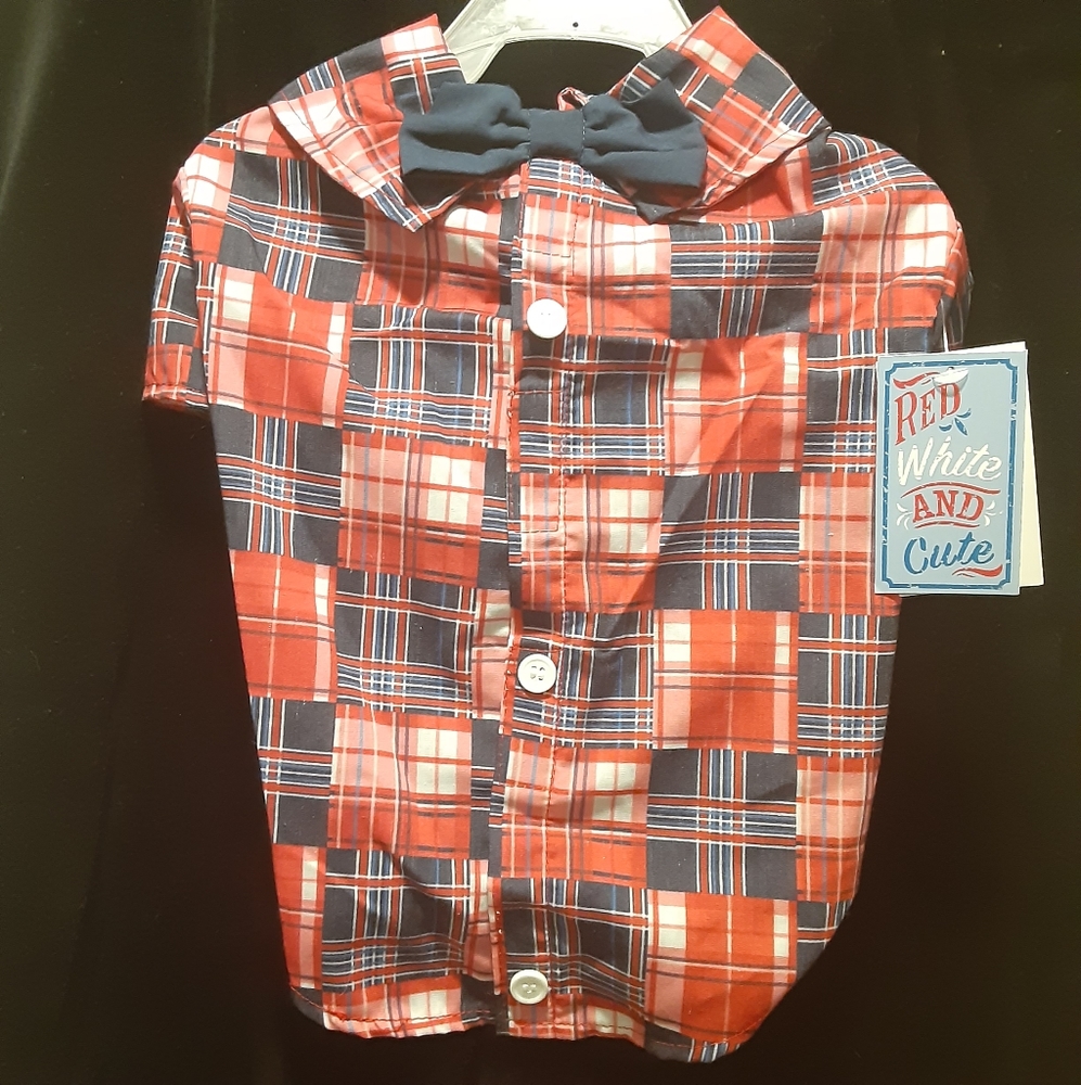 Simply Wag - plaid bowtie pet shirt - medium